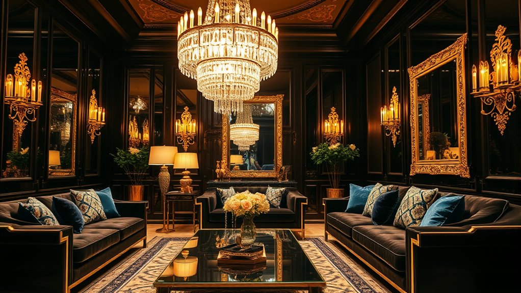 luxurious lighting and mirrors