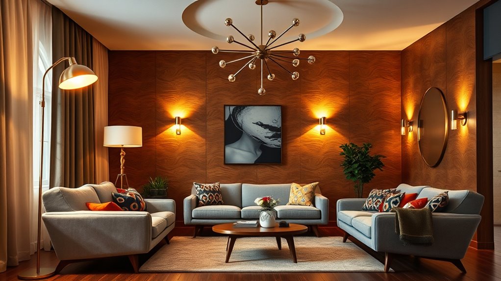 layered mid century lighting design