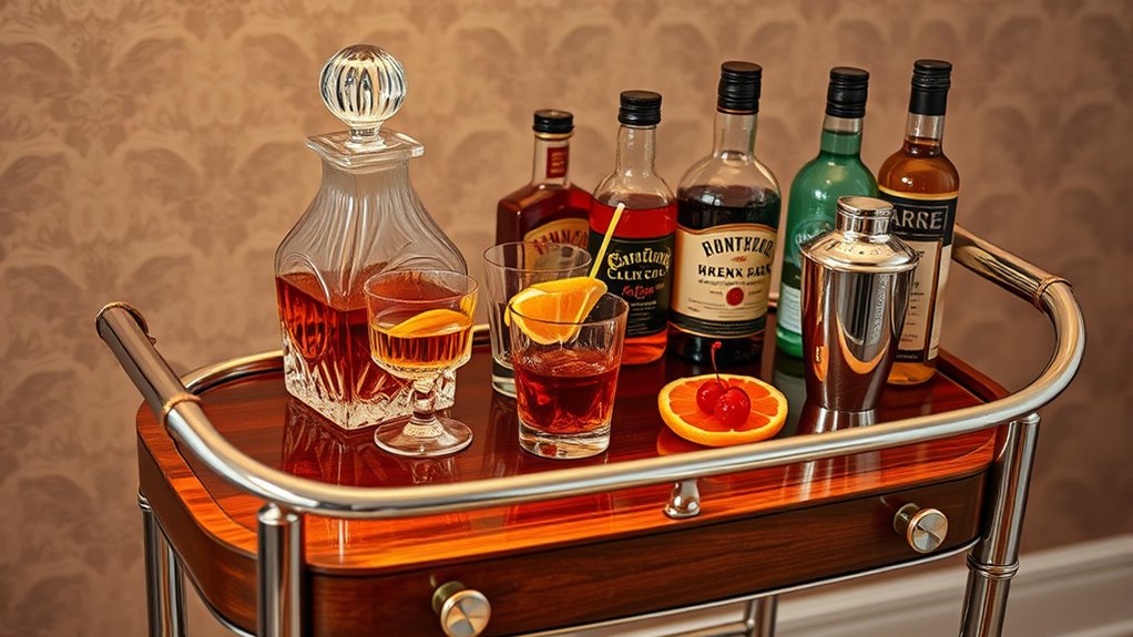 retro bar cart setup