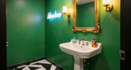 bold retro inspired powder room