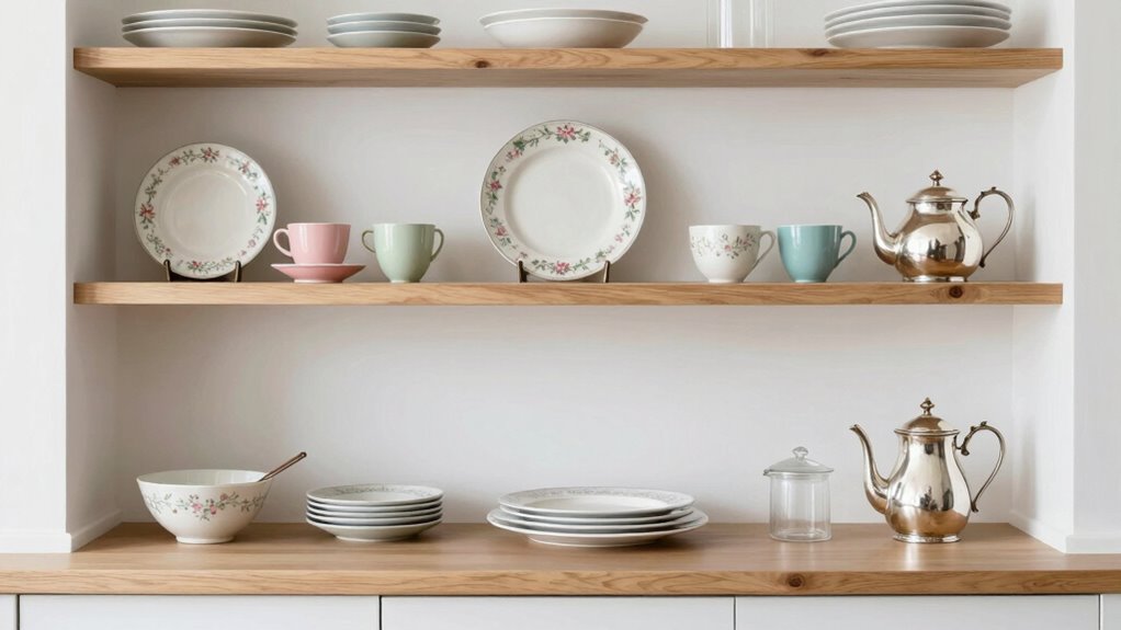 curated vintage dishware display