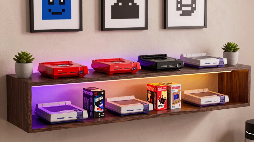 retro gaming shelf decor
