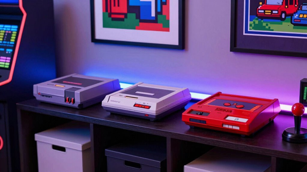 retro gaming shelf organization