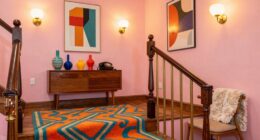 retro inspired stair landing decor