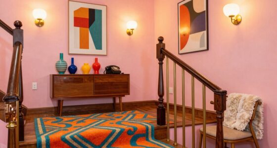 retro inspired stair landing decor