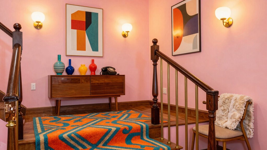 retro inspired stair landing decor
