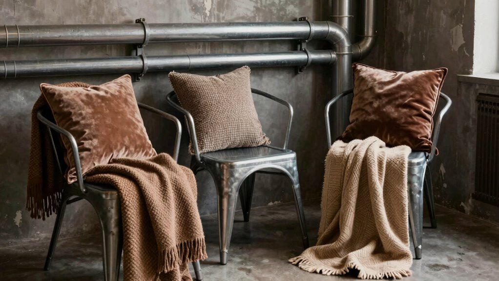 rustic textiles warm metal spaces