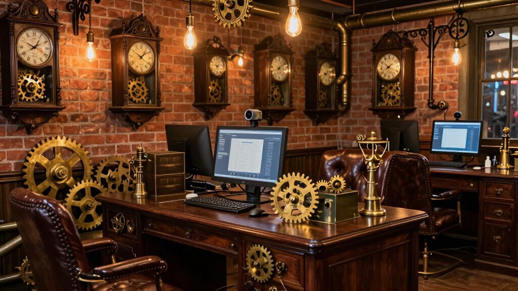 steampunk office aesthetic balance