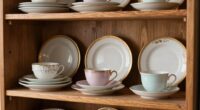 vintage dishes on shelves
