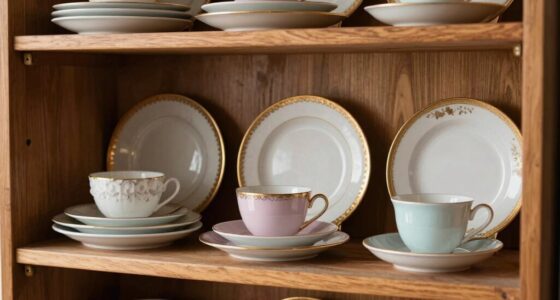 vintage dishes on shelves