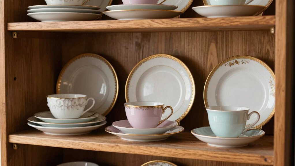 vintage dishes on shelves