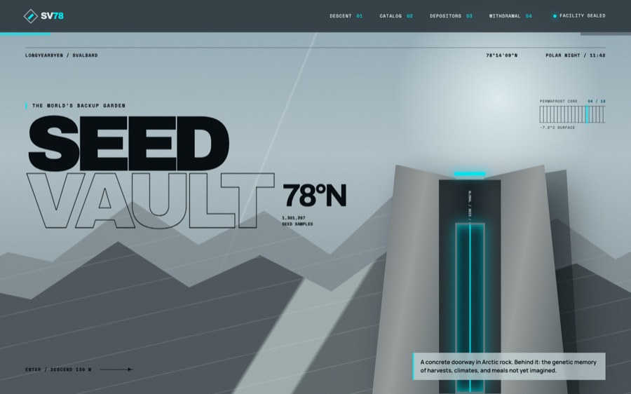 Seed Vault 78°N — The World’s Backup Garden — Scroll-Driven Depth Simulation