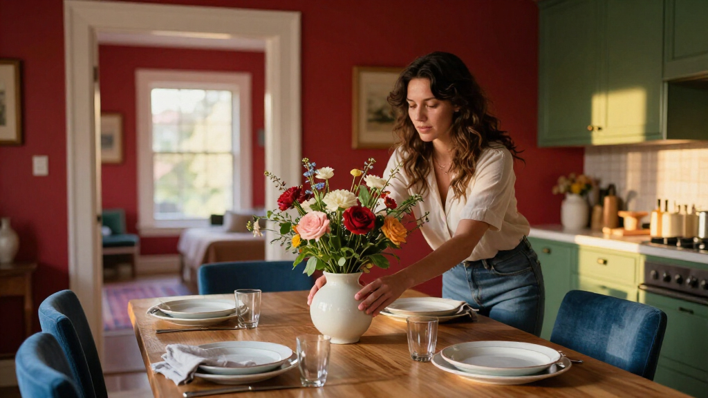 A Blank Dining Room Got A Bold Red, Blue, And Green Makeover