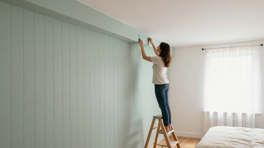 A Structural Beam Was An Eyesore In This Bedroom — She Added Paneling To Disguise It