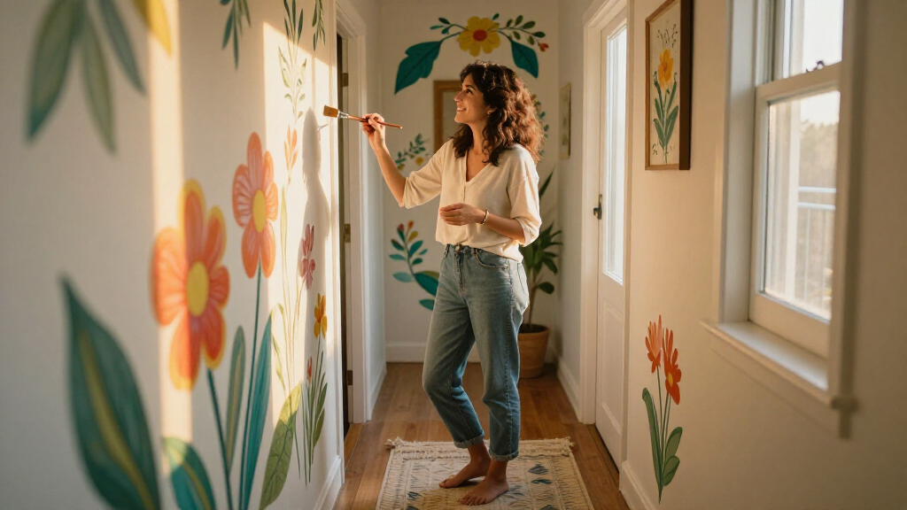 Her Sister Painted Flowers On Her Hallway Walls — Now It’s A Colorful Escape