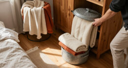 I Used A Pot Lid Organizer To Store My Blankets, And It’s Brilliant