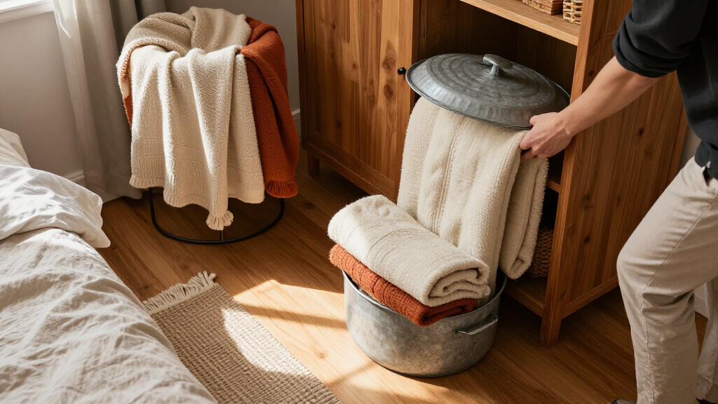 I Used A Pot Lid Organizer To Store My Blankets, And It’s Brilliant