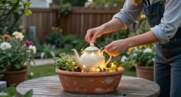 Gardener Turns An Old Teapot And Planter Into The Cutest Outdoor Light Feature