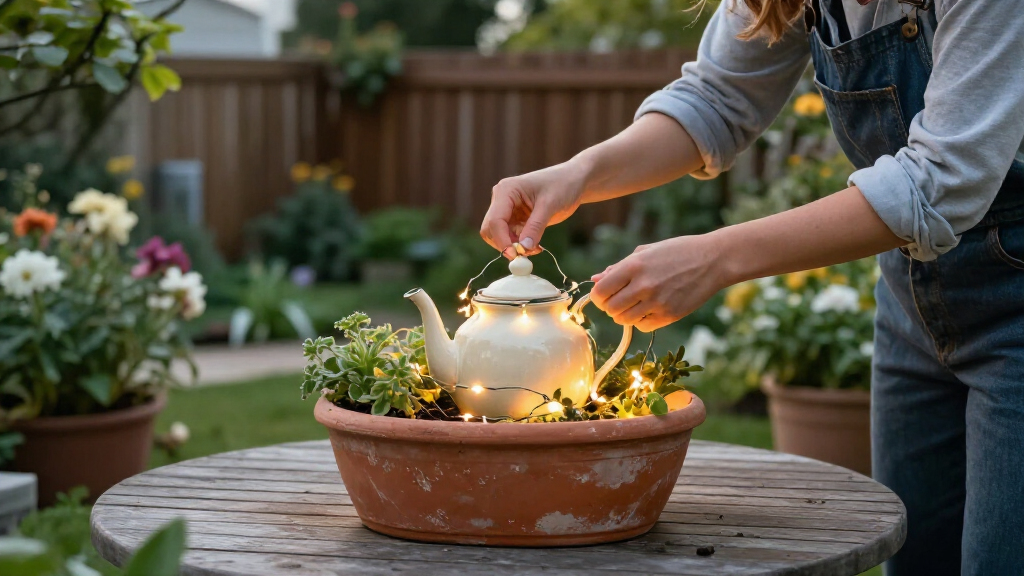 Gardener Turns An Old Teapot And Planter Into The Cutest Outdoor Light Feature