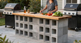 He Uses Concrete Blocks To Build An Impressive Prep Counter For His Grill