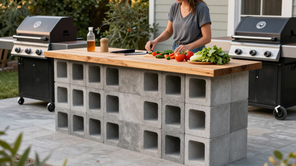 He Uses Concrete Blocks To Build An Impressive Prep Counter For His Grill